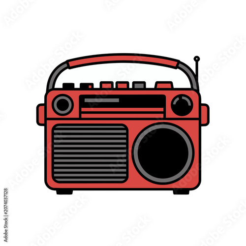 Red Retro Portable Radio Vector Illustration
