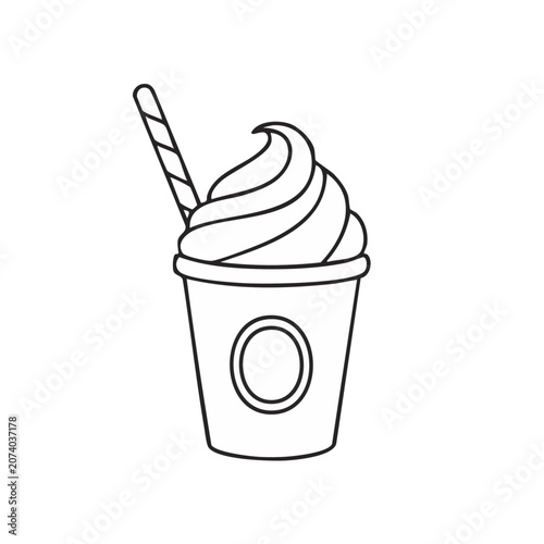 Soft Serve Ice Cream in Cup with Straw Line Art