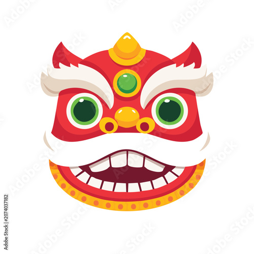 Traditional Chinese Lion Dance Mask Illustration