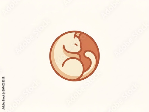 Minimalist vector illustration of a cute sleeping cat curled into a circular shape.