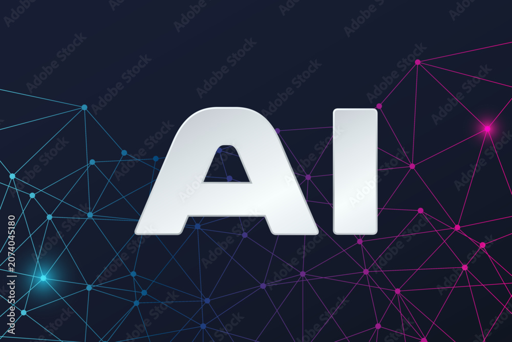 Fototapeta premium AI. Artificial intelligence, neural network, deep learning processing, big data analysis. Vector illustration for business, science, automatization, neuro, net, technology