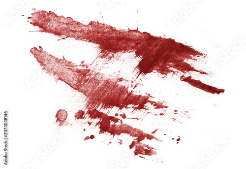 Red blood splatter and smear mark, isolated on transparent cutout background