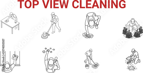 TOP VIEW FACILITY CLEANING STAFF