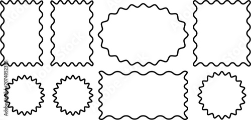 Zig zag wavy edge rectangle frame or border shapes set.