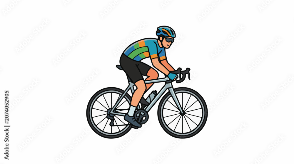 Fototapeta premium A colorful illustration of a cyclist riding a bicycle on a white background