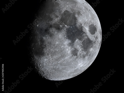 Bild auf Leinwand High detail black and white waxing gibbous moon showing sharp surface craters is