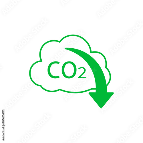 CO2削減を表す雲と下降矢印アイコン