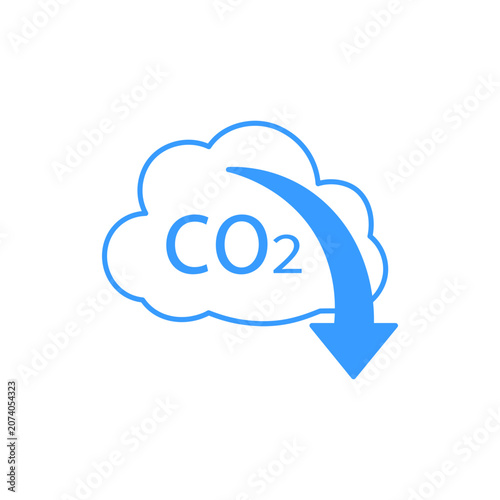 CO2削減を表す雲と下降矢印アイコン