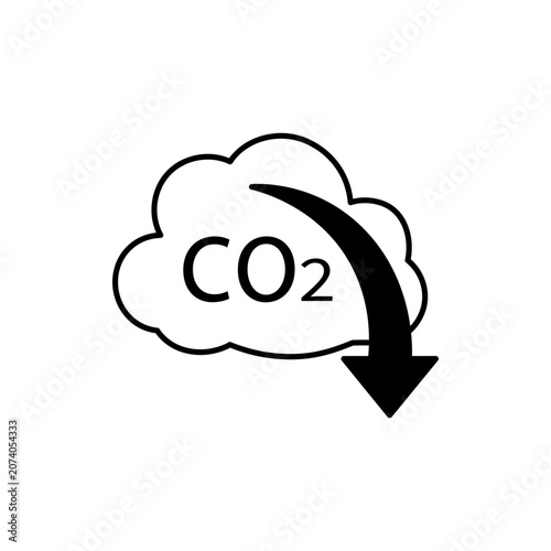 CO2削減を表す雲と下降矢印アイコン