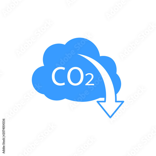 CO2削減を表す雲と下降矢印アイコン