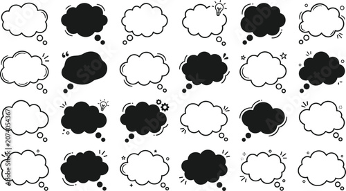 Bild auf Leinwand Cloud thought bubble icons set with comic speech clouds dreaming bubbles and han