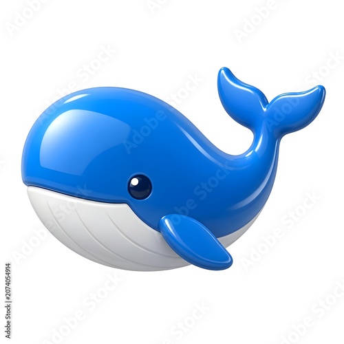 Cute blue whale illustration with simple cartoon style and shiny surface