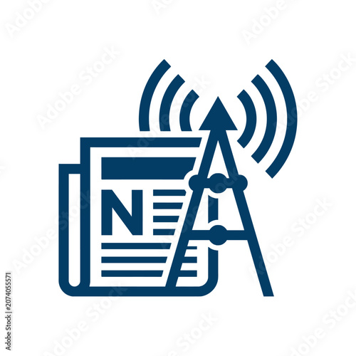 Fotografie A blue icon showing a radio tower and a newspaper page