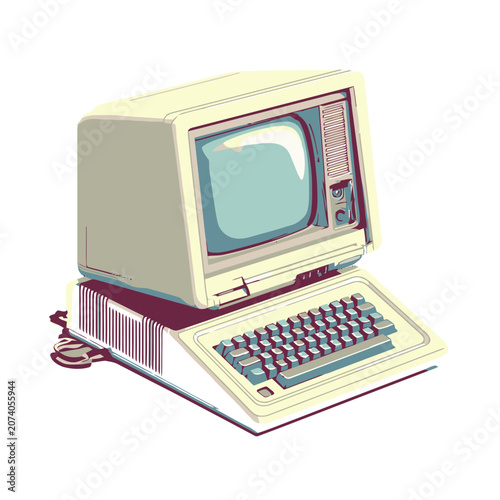 Vintage Retro Computer Flat Vector Illustration