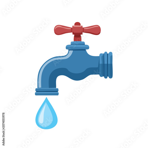Blue water faucet with dripping drop vector illustration