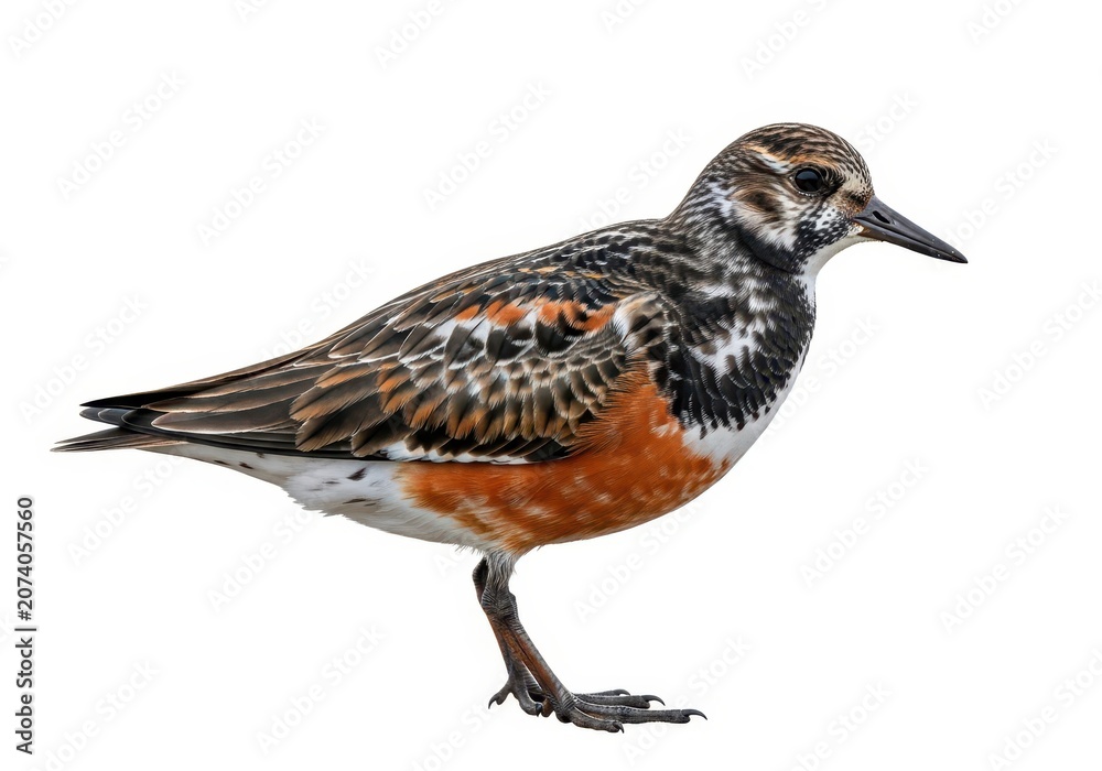 Fototapeta premium Small brown and white shorebird standing with long black legs and beak