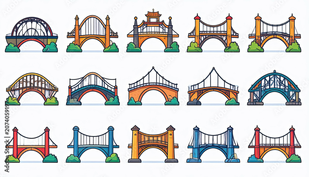 Fototapeta premium Colorful cartoon bridge illustrations.