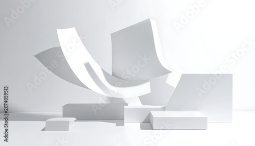 A minimalist white sculpture with geometric shapes (1)