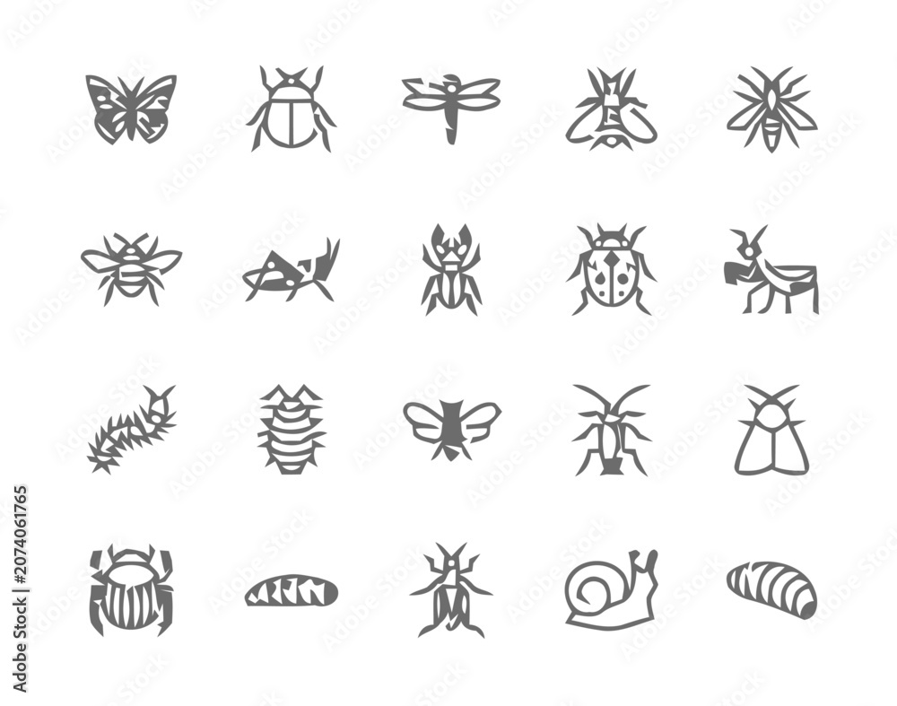 Fototapeta premium Comprehensive Line Art Icon Set Featuring Diverse Insects and Arthropods