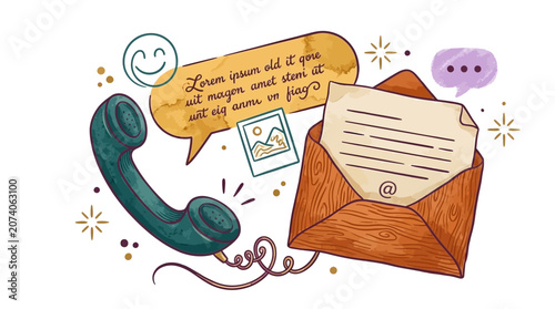 Diverse Communication Channels Doodle with Telephone and Email