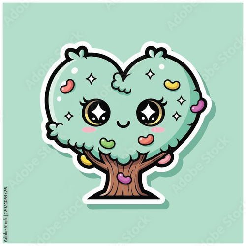 Cute cartoon tree with heart shaped leaves.