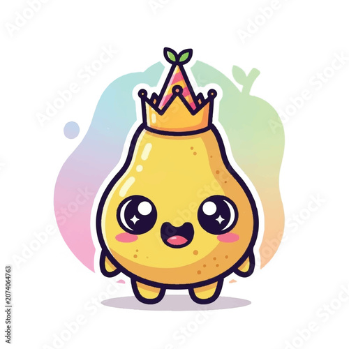Cute Pear Character Wearing a Crown.