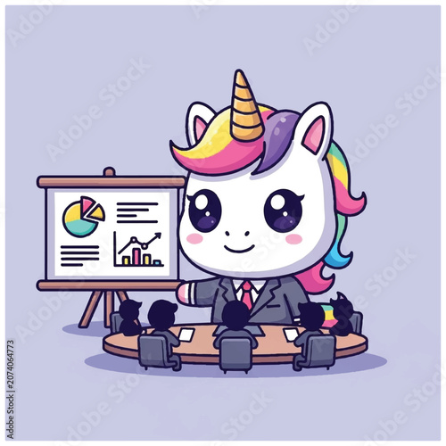 Cute Unicorn Business Presentation Meeting.