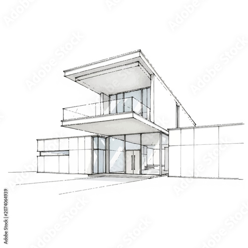 Modern house with large balcony.
