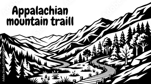 Fotografie Appalachian mountain trail vector isolated for forest hiking, American countryside, mountain landscapes, and outdoor adventure concepts