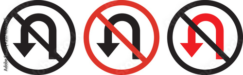 Foto No U turn sign circular red and white black traffic symbol