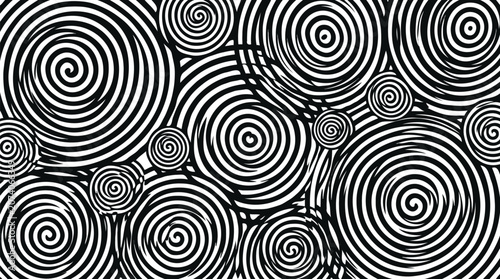 Abstract black and white concentric spiral circles seamless pattern optical illusion
