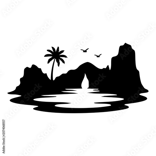 vector illustration of a tropical island silhouette