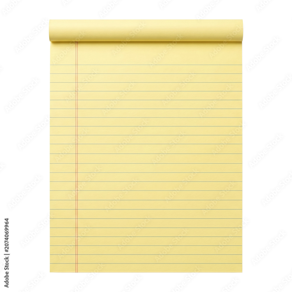Obraz premium Blank yellow lined legal pad paper notebook sheet