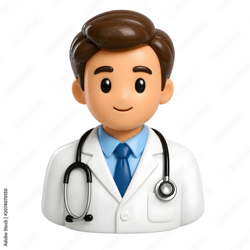 Fototapeta premium Cartoon doctor illustration with stethoscope white coat and blue tie