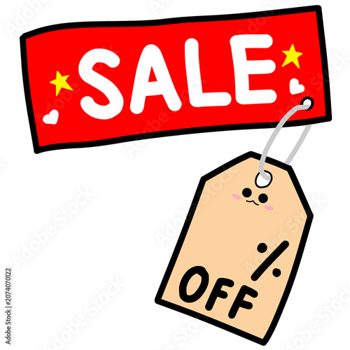 Cute sale banner with yellow stars and blank price tag  hanging on string for shopping, sale, discount concept