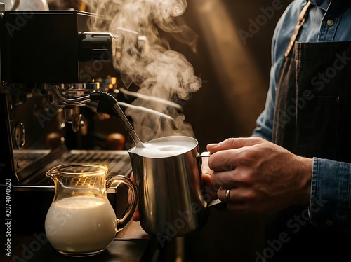 Person pouring hot beverage into cup at home.