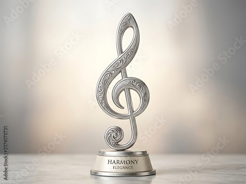 Elegant Silver Treble Clef Music Award Trophy.