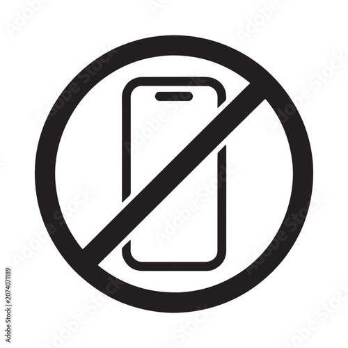 Smartphone Prohibition Symbol Black Vector Icon On White Background