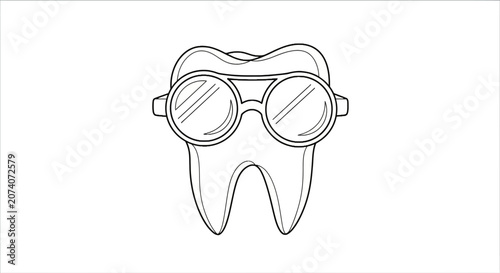 Tooth with glasses on smiling face.