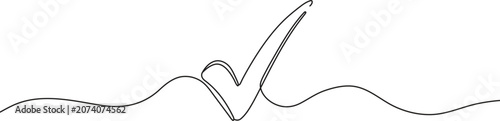 Foto Continuous line drawing of check mark tick symbol approval and success concept v