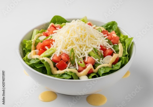 Fresh mixed salad with tomatoes and lettuce in a bowl on a plate