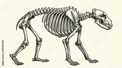 Bear Skeleton Anatomy Vintage Engraved Ink Illustration