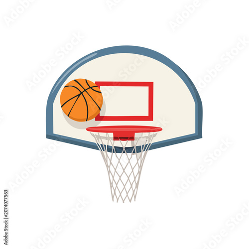 Basketball Hoop with Ball Flat Vector Illustration