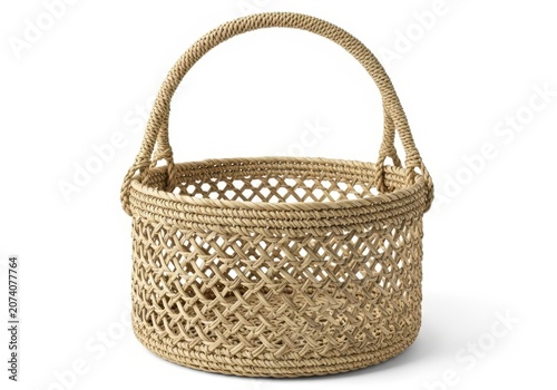 Handwoven green basket with diamond pattern and handle for home decor