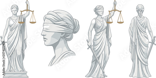 Obraz na płótnie Lady Justice Statue Vector Set with Blindfolded Goddess Holding Scales and Sword
