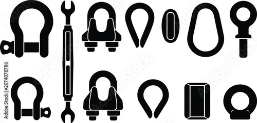 Photos Industrial rigging hardware wire rope fittings and lifting equipment icons set w