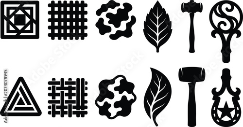 Vászonkép Traditional leather crafting mallets and artisan design pattern stamp punches bl