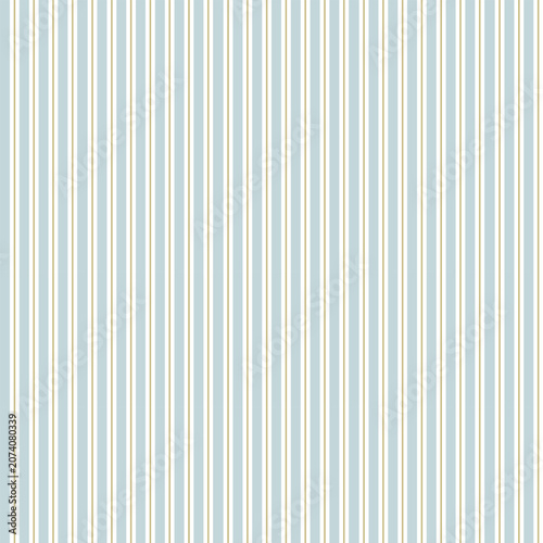 Seamless Light Blue and White Vertical Stripe Pattern with Gold Pinstripe Accents