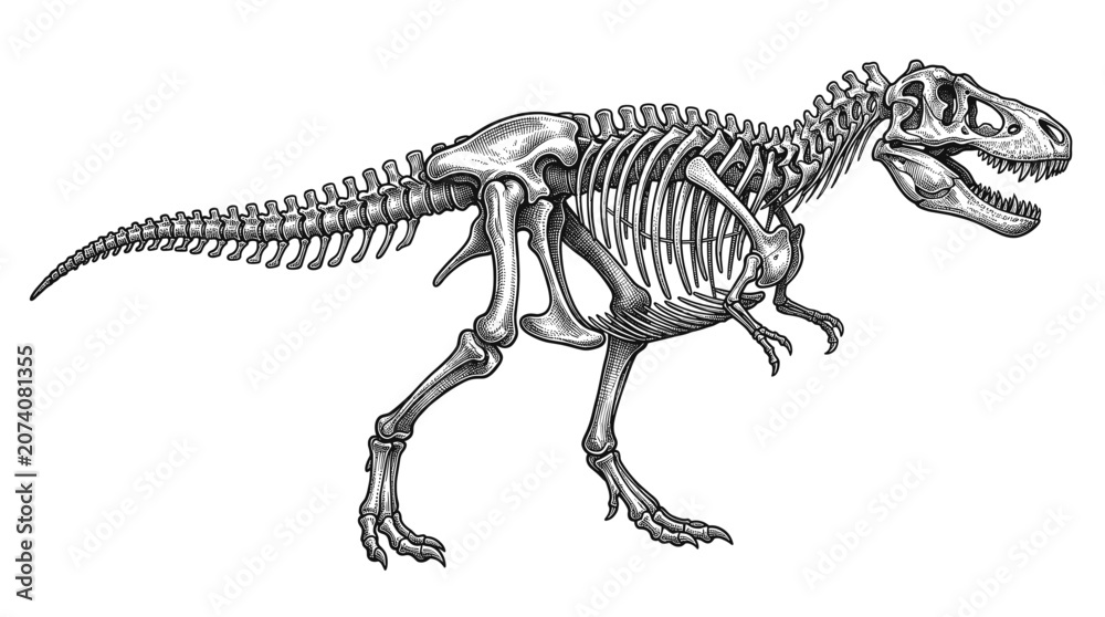 Fototapeta premium Dinosaur Skeleton Paleontology Vintage Engraved Ink Illustration