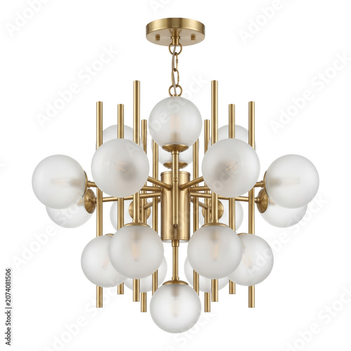 Принти на полотні Modern sputnik brass chandelier with frosted glass globes